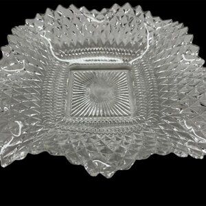 Vintage Indiana Glass Co. Diamond Point Square Ruffled Candy/Nut Dish